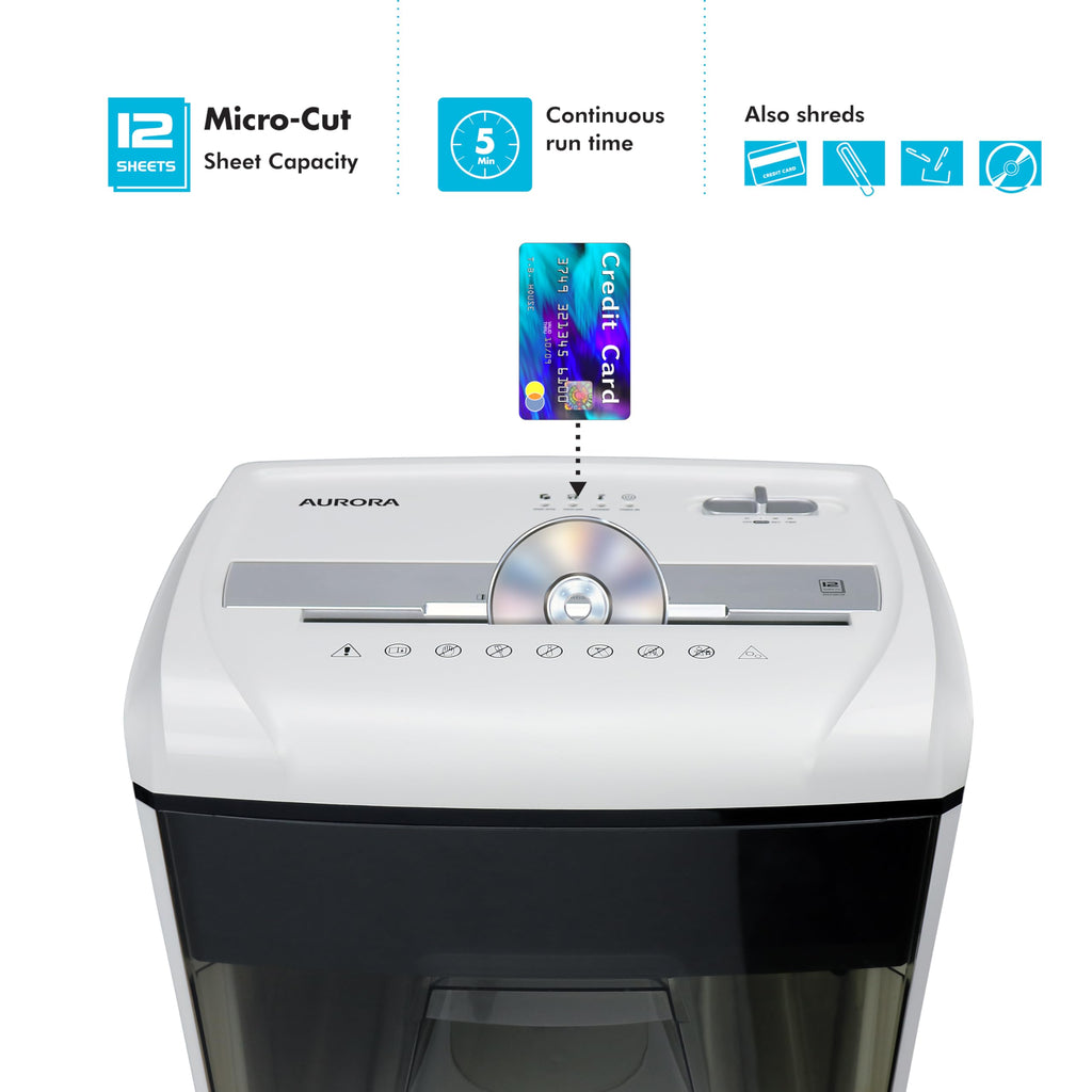 Aurora High-Security 8-Sheet Micro-Cut Paper, CD/DVD and Credit Card Shredder, White/Gray