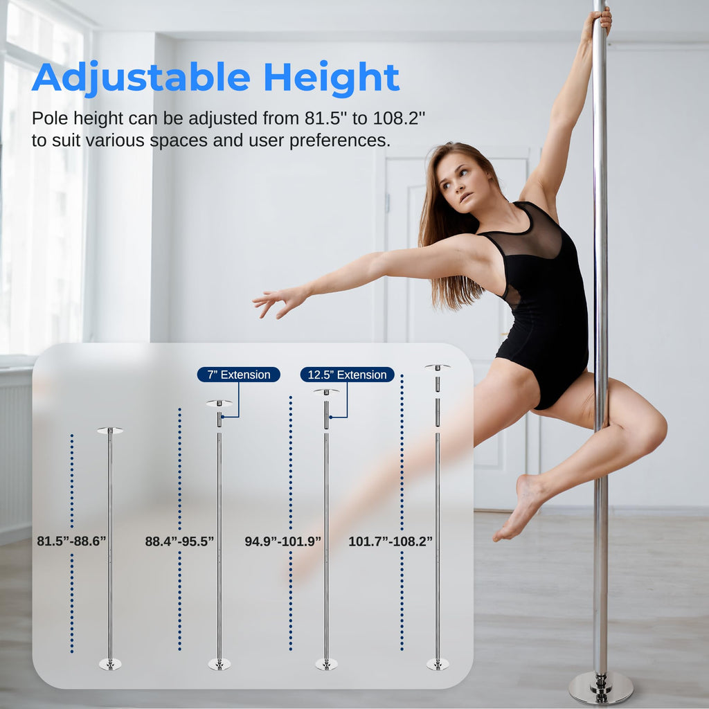 SereneLife Professional Spinning Dance Pole, 45mm Portable Exercise Pole for Fitness â Durable Steel Build, Anti-Rust Finish, Suitable for Home, Club, Gym, Party, Pub