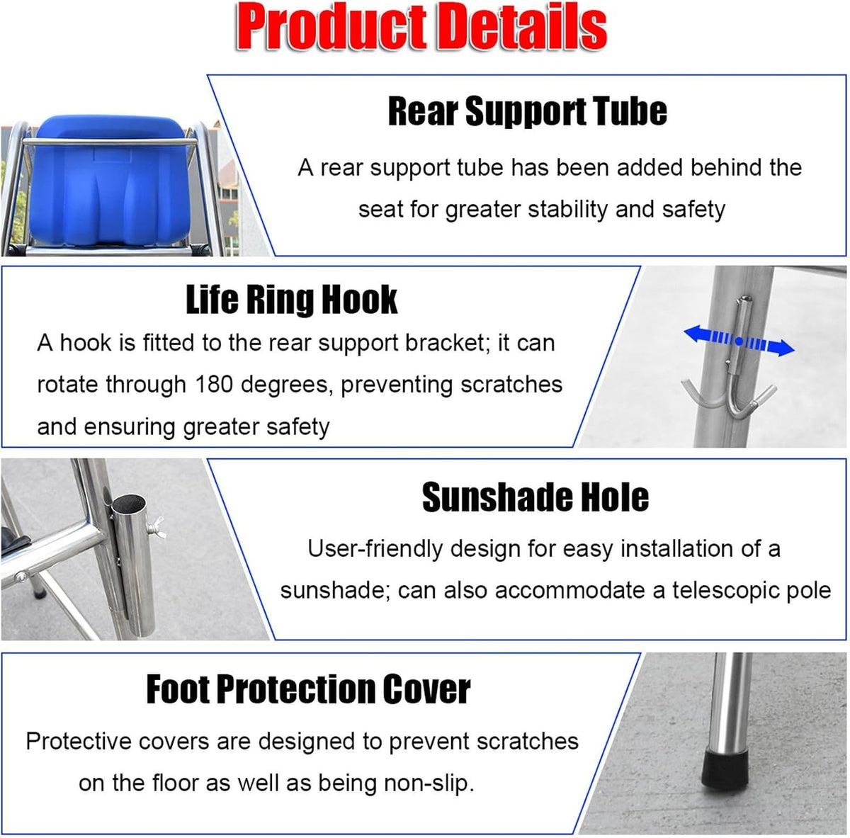 Stainless Steel Lifeguard Chair for Pool high Elevated Referee Stand Heavy Duty Non Slip seat Platform for Backyard Outdoor Swimming Safety(120cm/3.94ft Tall)
