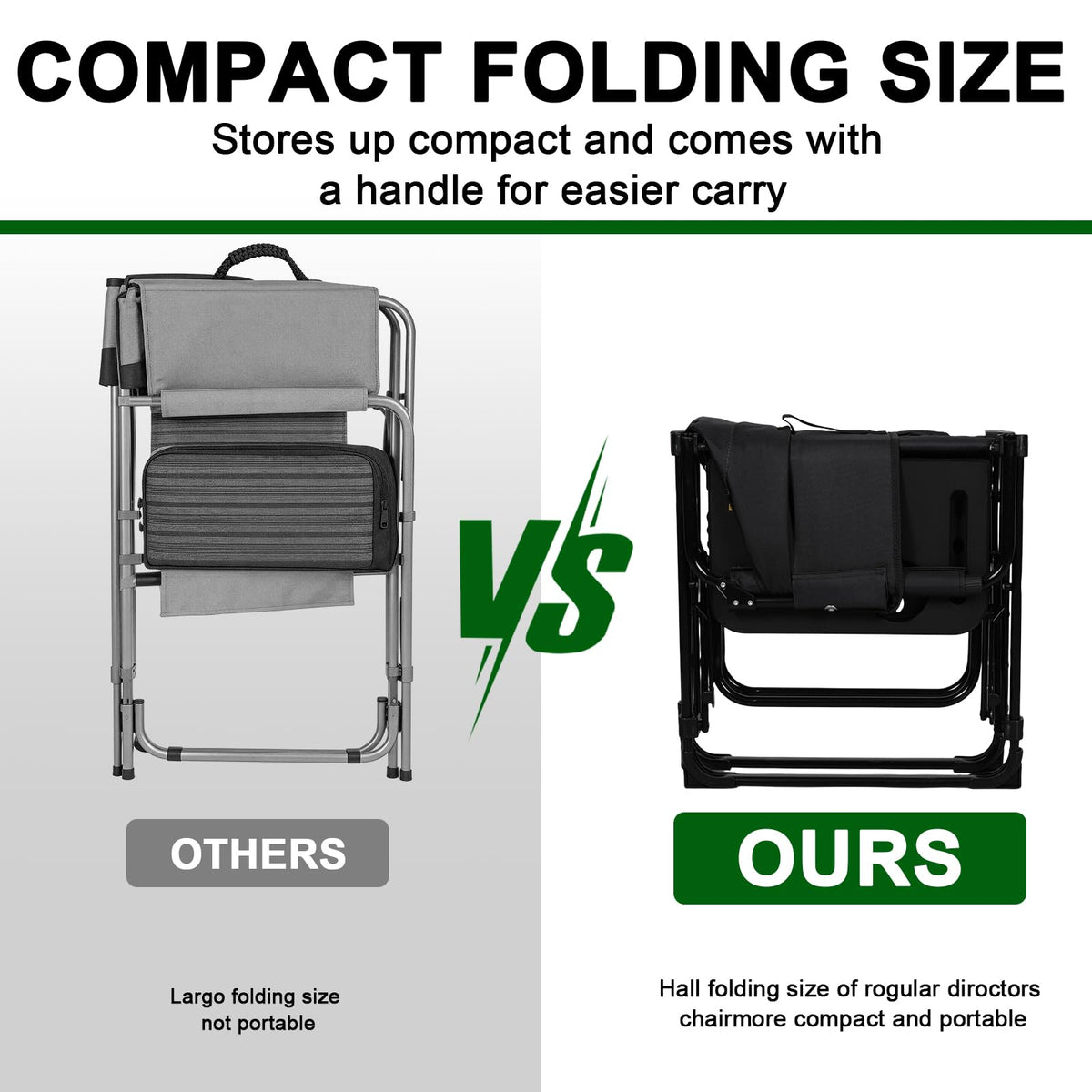 Romswi 2 Pack 30" Extra Tall Folding Camping Chairs, Heavy Duty Director Chairs with Side Table, Cup Holder & Storage Pocket, 400 LBS Support, Portable Outdoor Chairs for Camping, Sports, Events, Blue