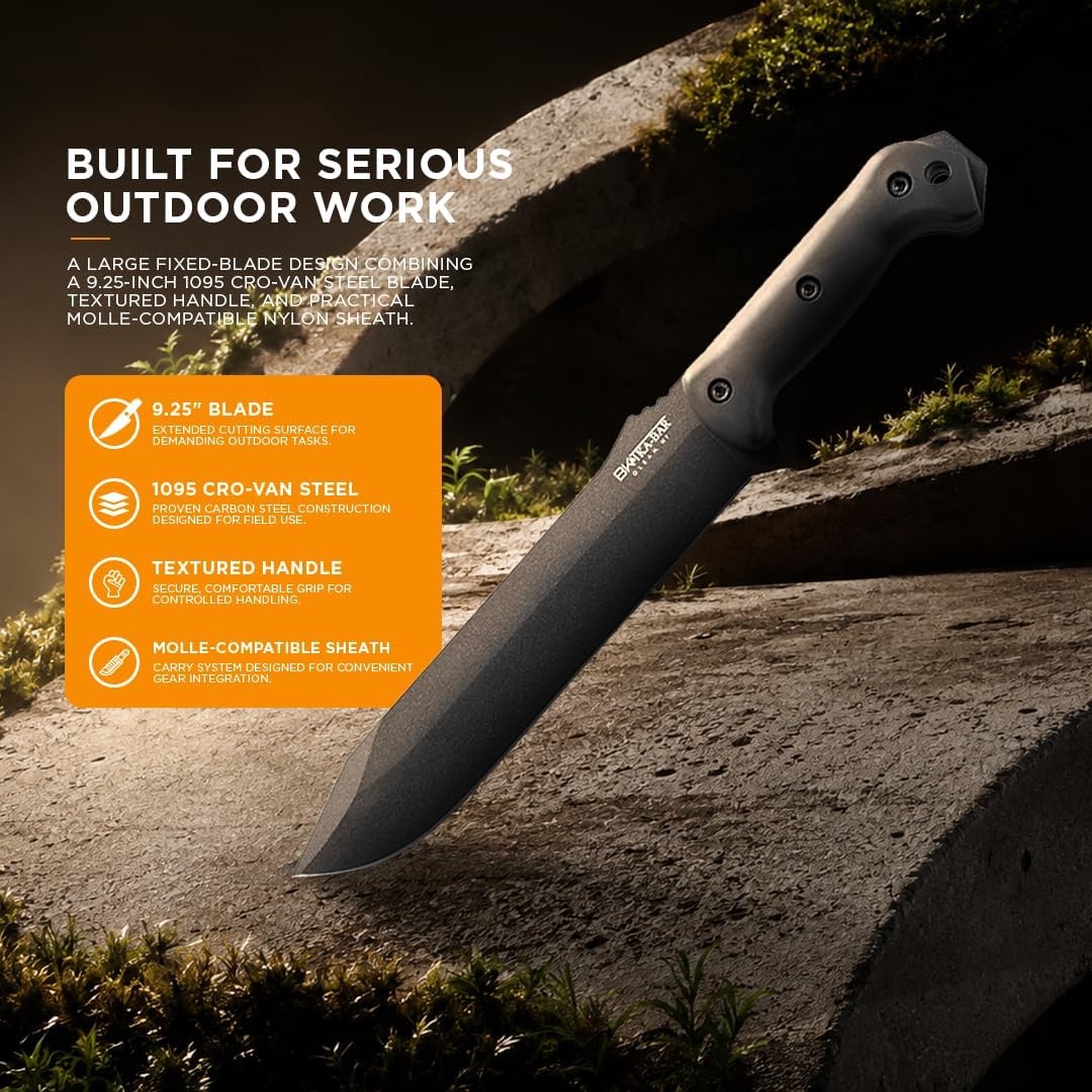 KA-BAR Becker BK9T Tactical Combat Bowie Knife â 9.25" 1095 Cro-Van Steel Blade, Black & Tan Grip, MOLLE-Compatible Nylon Sheath