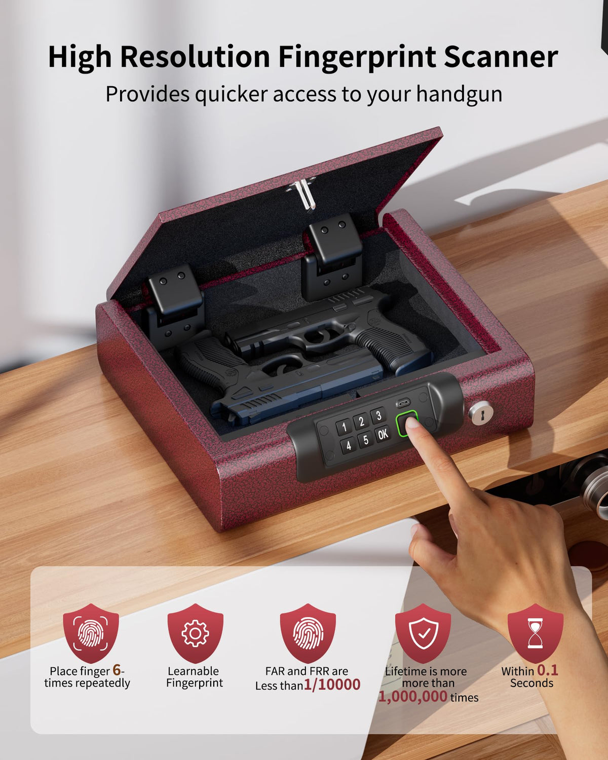 BILLCONCH Large Gun Safe Biometric Fingerprint Handgun Pistol Safes