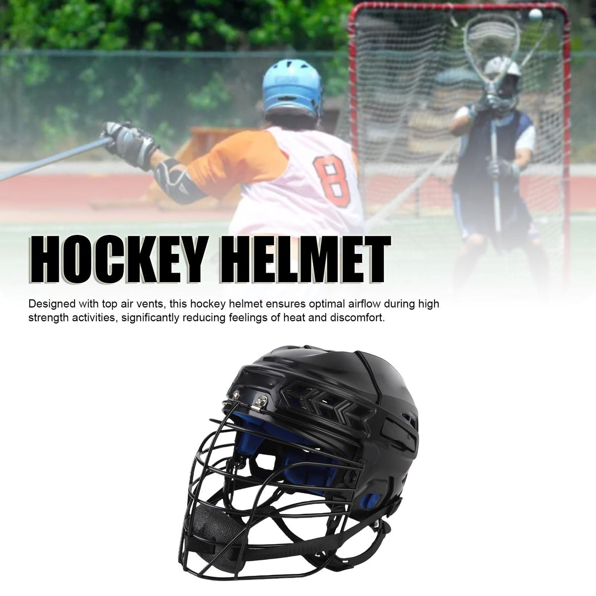 Alomejor Lightweight Hockey Helmet, Professional Training Helmet, Face Protective Equipment for Sports Gear,Black