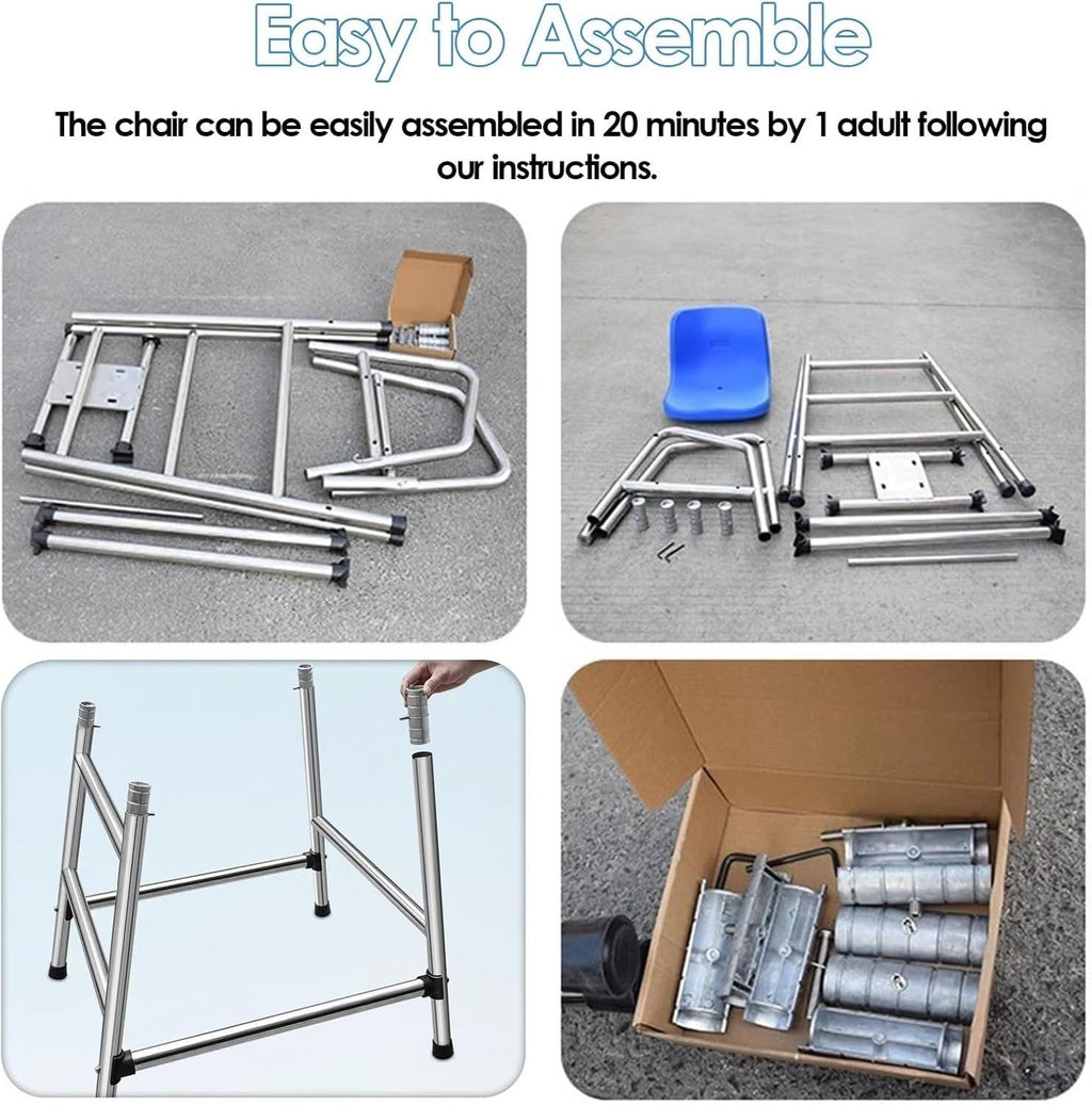 Outdoor 180cm Tall Stainless Steel Referee Chair Stand for Volleyball Tennis Life Guard Deck Seat 71in Extra High Pool Patio Beach Official Chair w/Comfortable, Blue, 120cm/47.2in/3.9ft high