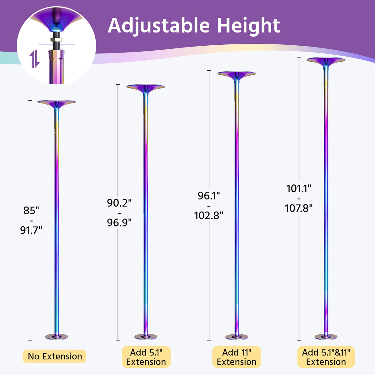 Yaheetech 45mm Portable Spinning & Static Pole Dance Pole for Home
