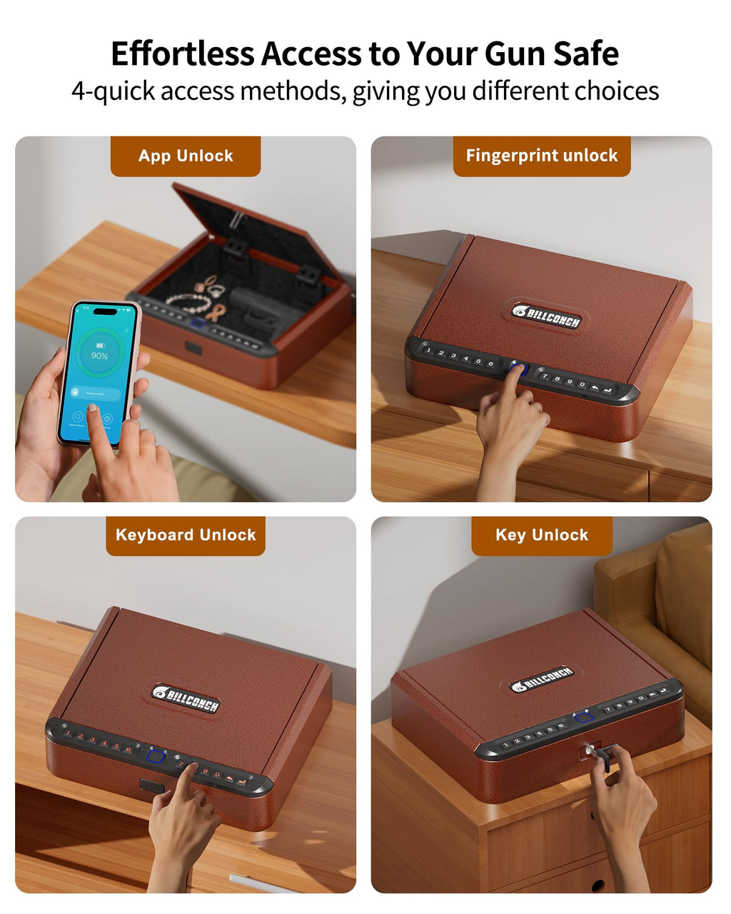 BILLCONCH Smart Gun Safe with Fingerprint, App, Keypad,LCD& Security Cable