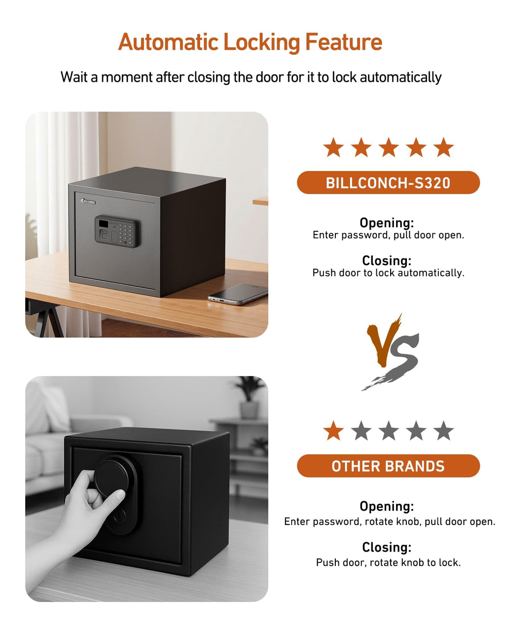 Billconch Smart Gun Safe for Multiple Pistols - Automatic Lock Safe Box