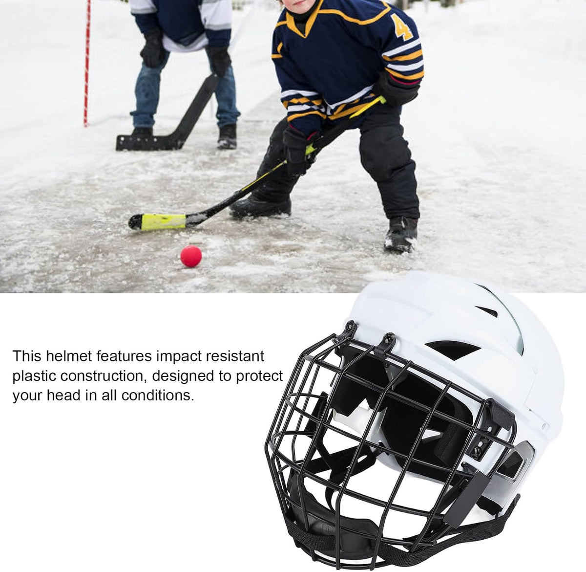 Hockey Helmet Combo with Face Mask Cage, Youth Hockey Goalie Face Mask, Comfortable to Fit The Face, Youth Ice Hockey Protective Gear for Roller Hockey Sports, Young Athletes (M)