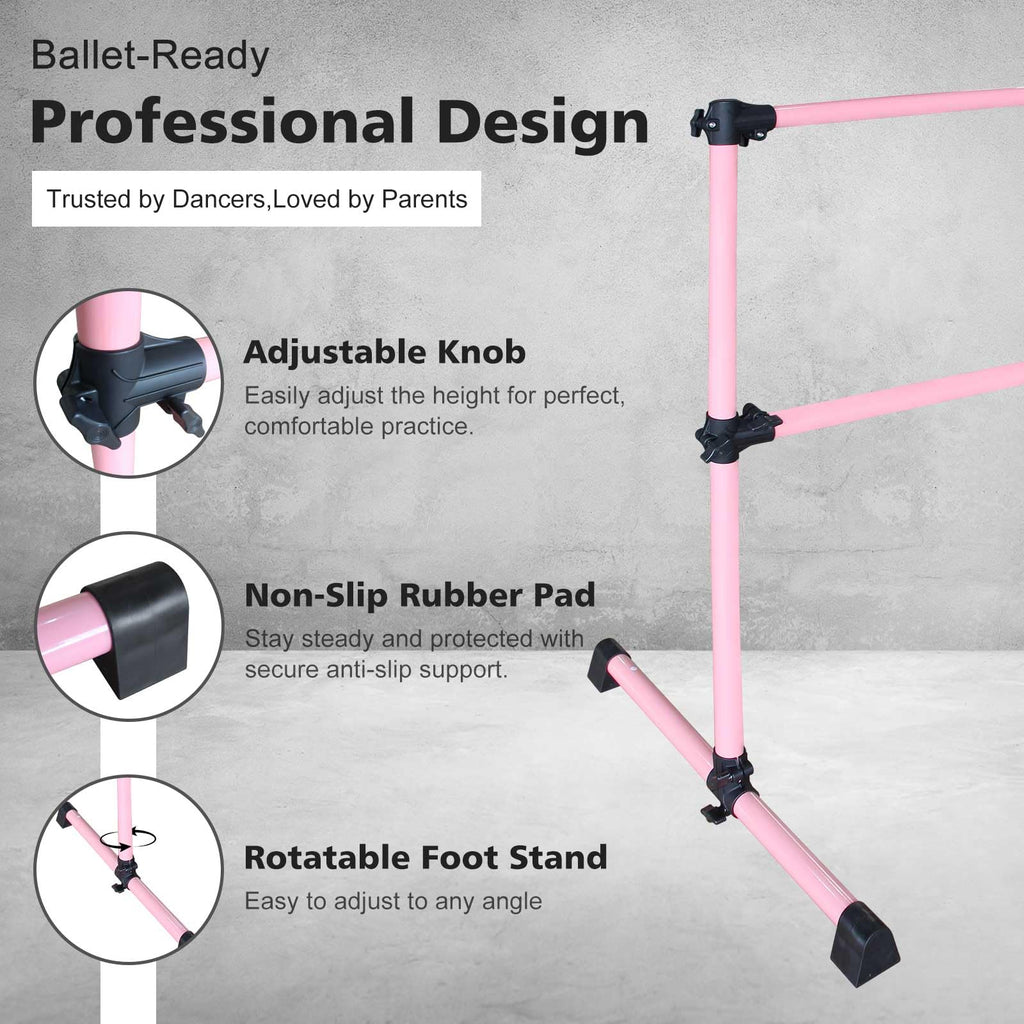 4FT/6FT Height Adjustable Double Ballet Barre, Freestanding Portable Stretching Dance Bar for Home, Heavy Duty Exercise Equipment for Kids & Adults with Anti-Slip Rubber Pads