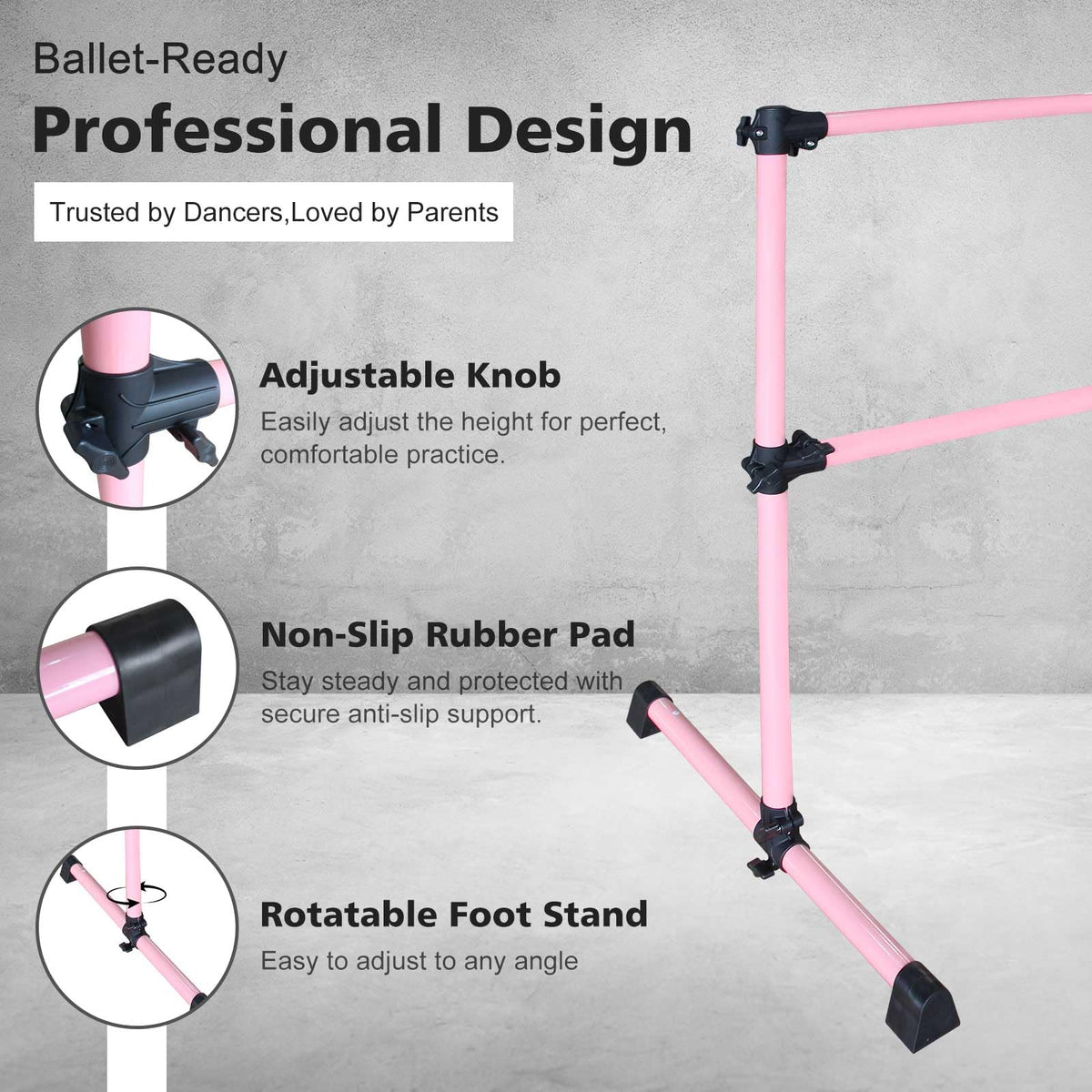 4FT/6FT Height Adjustable Double Ballet Barre, Freestanding Portable Stretching Dance Bar for Home, Heavy Duty Exercise Equipment for Kids & Adults with Anti-Slip Rubber Pads