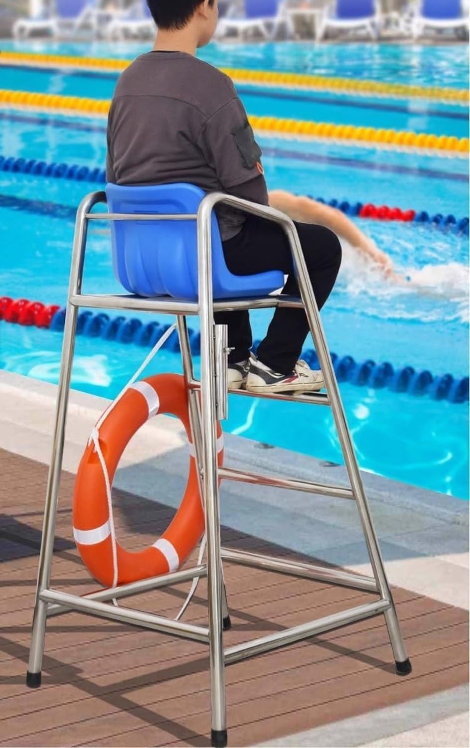 Outdoor Extra Tall Lifeguard Chair Stand for Beach Pool Patio Lake, 120 150 180 cm Adjustable Height Stainless Steel Frame Referee Seat for Tennis Volleyball Sw, Blue, 120cm/47.2in/3.9ft high