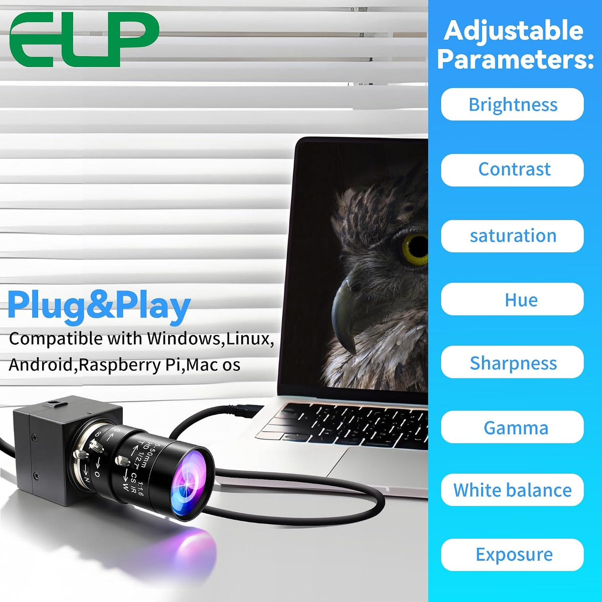 ELP 16MP Wide Angle USB Camera 5-50mm 10X Zoom Webcam for Raspberry Pi 4K Web Camera for Computer Mini UVC USB2.0 PC Variable Focus Web Cam IMX298 Industrial Lightburn Cameras for Laptop,Jetson Nano