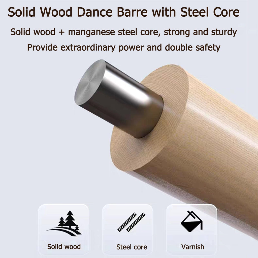 Double Floor Mounted Ballet Barre, Solid Wood Dance Bar with Manganese Steel Core, Heavy Duty Stretching Barre for Home Studio, Ballet Pilates Fitness Training for Kids and Adults