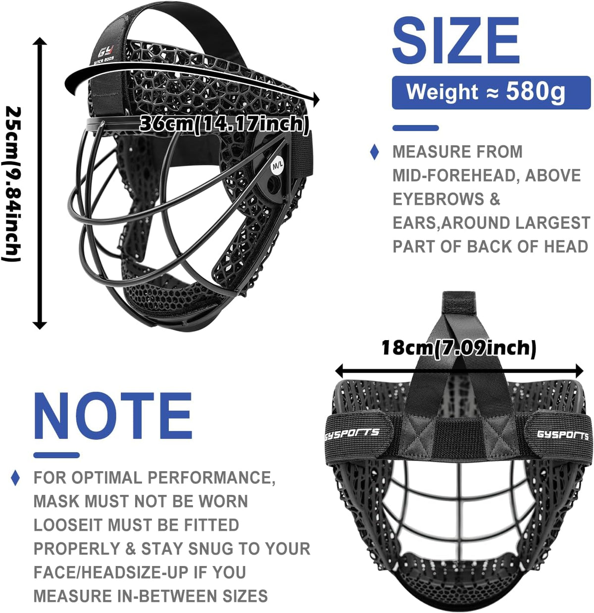 GY Field Hockey Face Mask Men/Women/Youth with 4.5mm 304 Stainless Steel | Ortholite Foam Lining | Protective Rear Shell for Goalkeepers/Penalty Corner Defenders