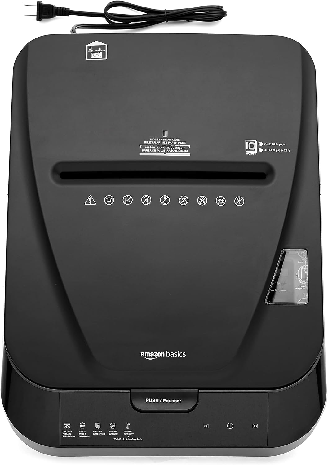 Amazon Basics 150-Sheet Autofeed Micro-Cut Paper and Credit Card Shredder, High Security Level P-4 with 8.5-Gallon Bin, 60-Minute Continuous Run Time, Black