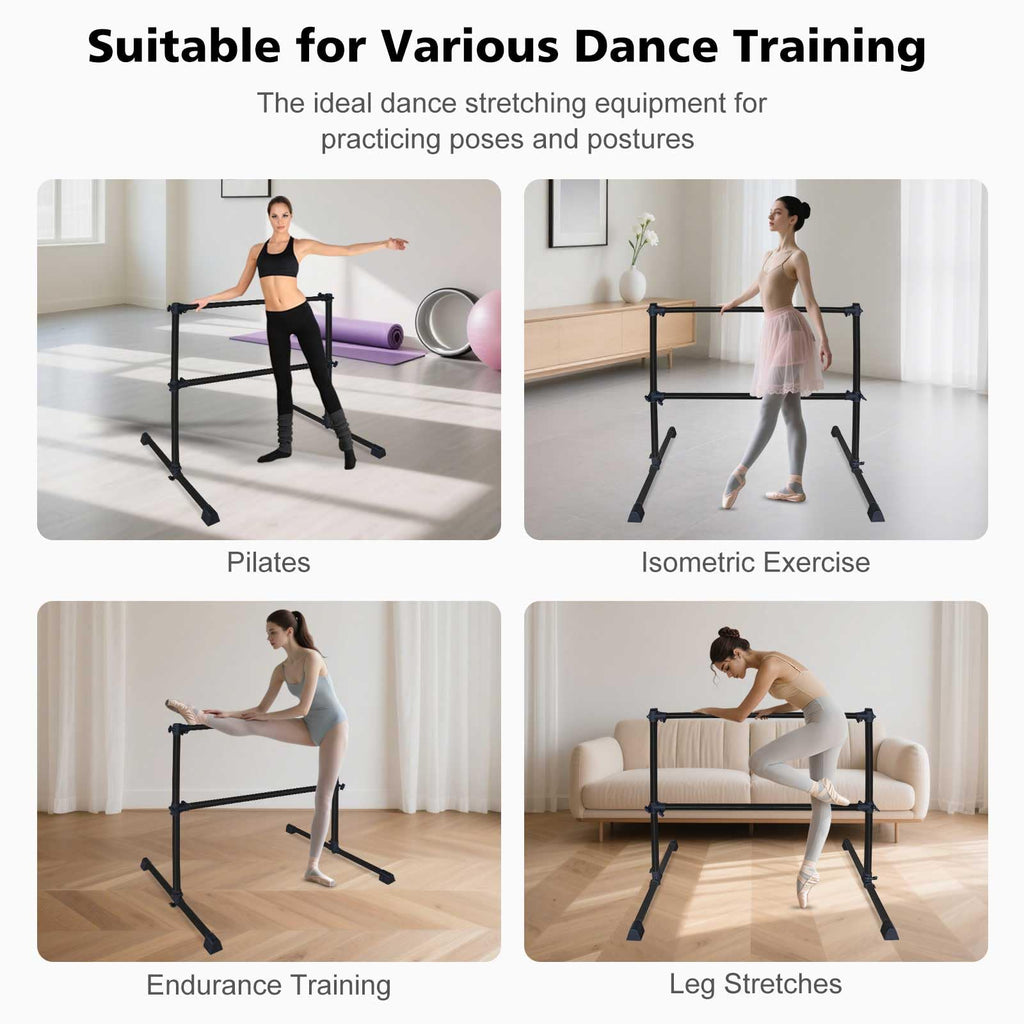 4FT/6FT Height Adjustable Double Ballet Barre, Freestanding Portable Stretching Dance Bar for Home, Heavy Duty Exercise Equipment for Kids & Adults with Anti-Slip Rubber Pads