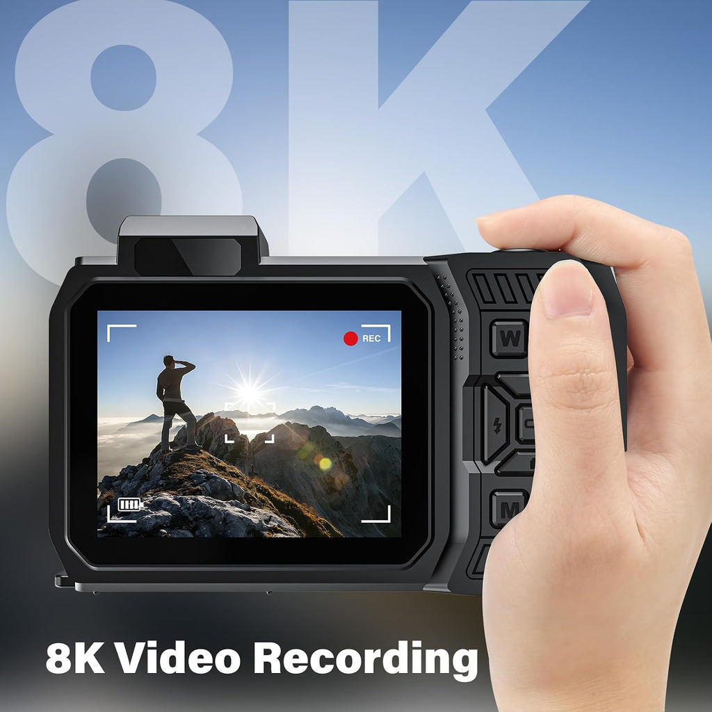 8K Underwater Camera, 33FT Waterproof Camera, 70MP WiFi Dual-Screen, Rugged