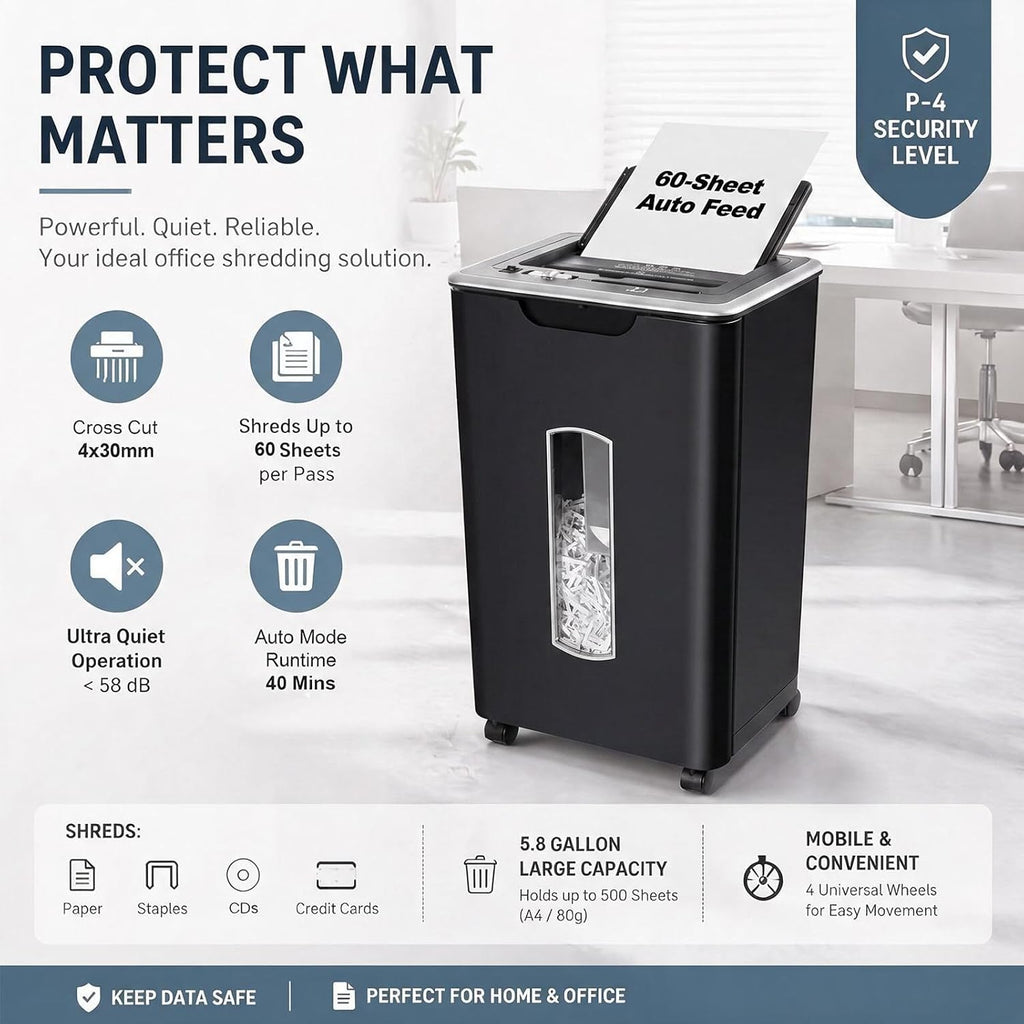 Wingwise 60 Sheets Auto Feed Paper Shredder for Home Office