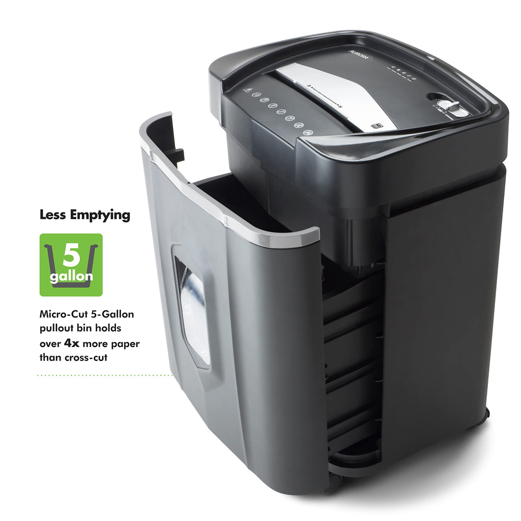 Aurora High Security AU110MB 110-Sheet Auto Feed Micro-Cut Paper and Credit Card Shredder with 4 Gallon Pullout Basket / 30 Minutes/Security Level P-4 (White/Black)