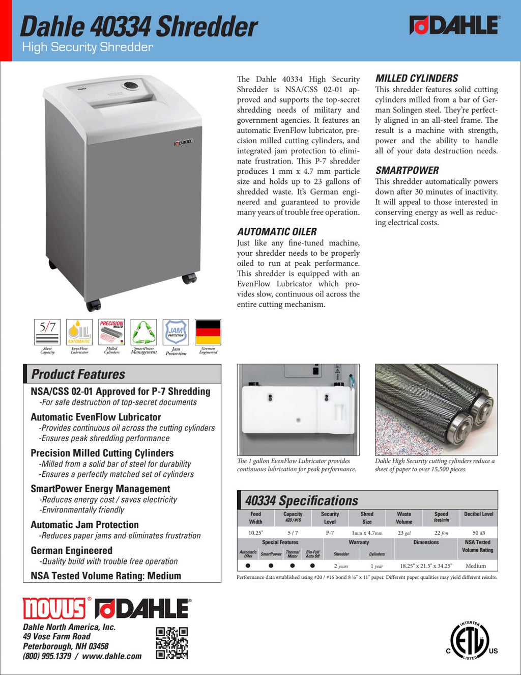 Dahle 52214 Paper Shredder, Cross Cut, P-4 | O-3 Security, German Engineered, Jam Protection, Oil Free, SmartPower, Shreds CDs, 20 Sheet Max, 11 Gal Bin