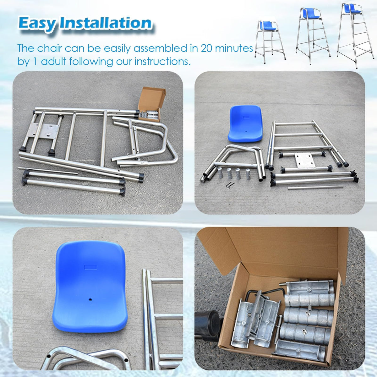 Heavy-Duty Rustproof Stainless Steel Lifeguard Chair - Durable Referee Stand for Pools, Water Parks & Lakes - Essential Lifeguard Equipment for Safety Use(72x82x120cm/28.3x32.3x47.2inch)