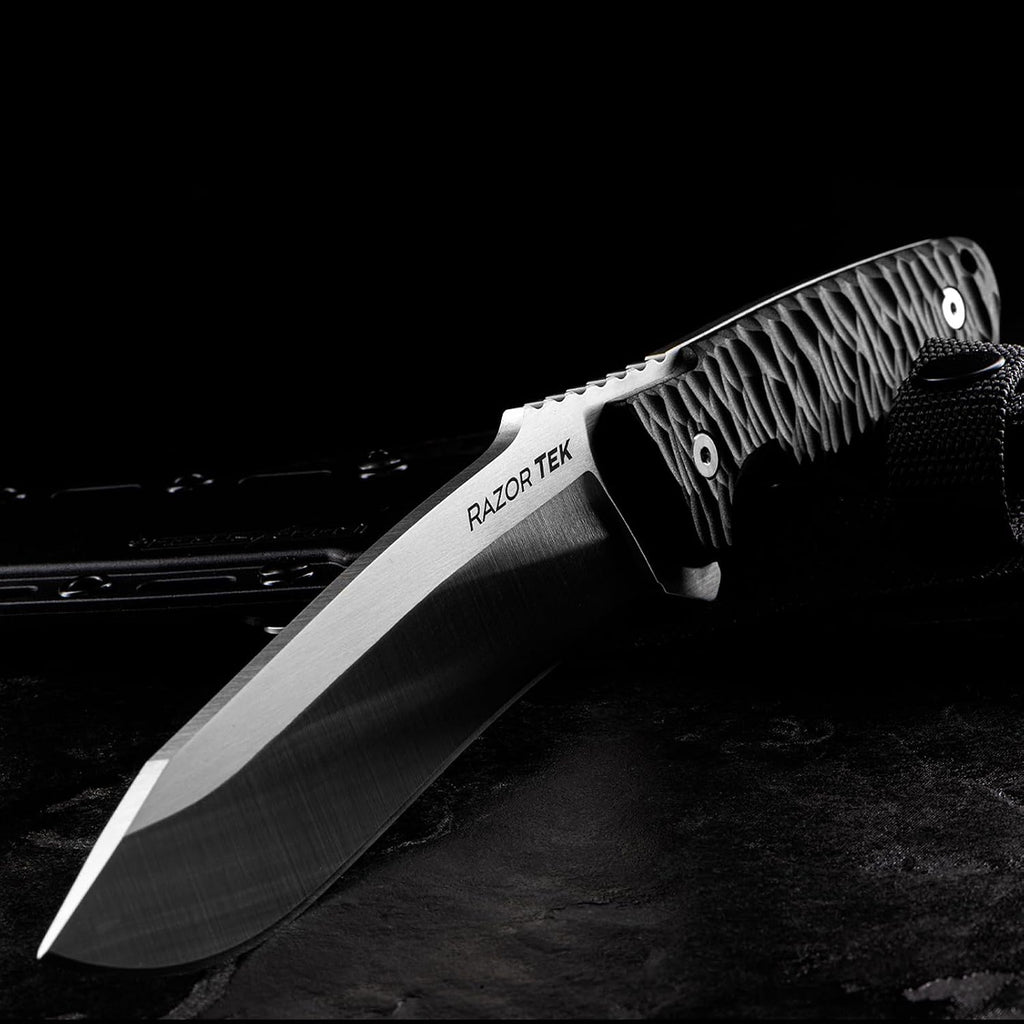 Cold Steel Razor Tek 6.5" 4116 Stainless Steel Recurve Fixed Blade EDC Outdoor Camping Hunting Utility Knife, 5 1/8" Ergonomic Textured Handle, Weather-Resistant Secure-Ex Sheath