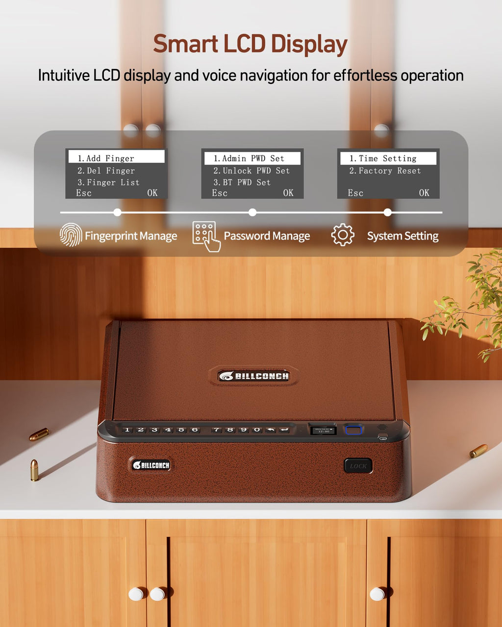 BILLCONCH Smart Gun Safe with Fingerprint, App, Keypad,LCD& Security Cable