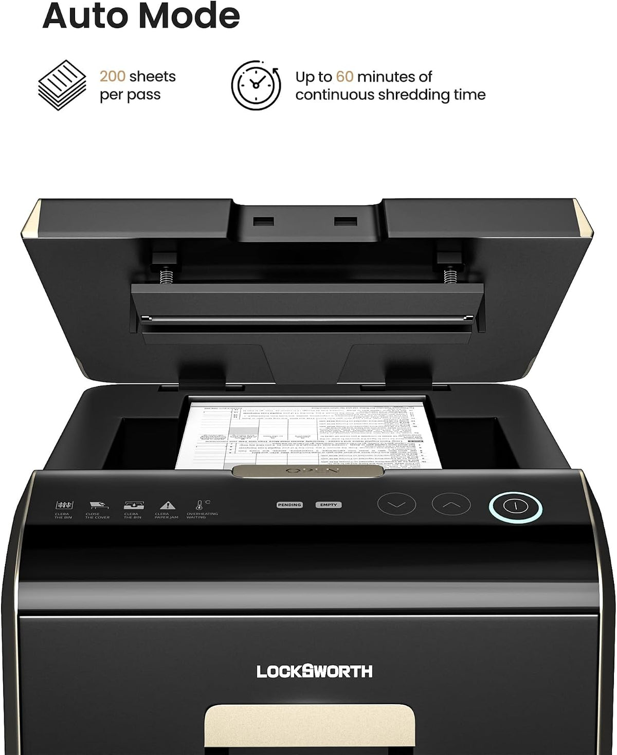 Locksworth-200-sheet Micro-Cut Paper Shredder, P-5 High Security Shredders for Home Office Heavy Duty, Document Shredder, Home Office Heavy Duty Shredder, 8.5 Gallon Capacity