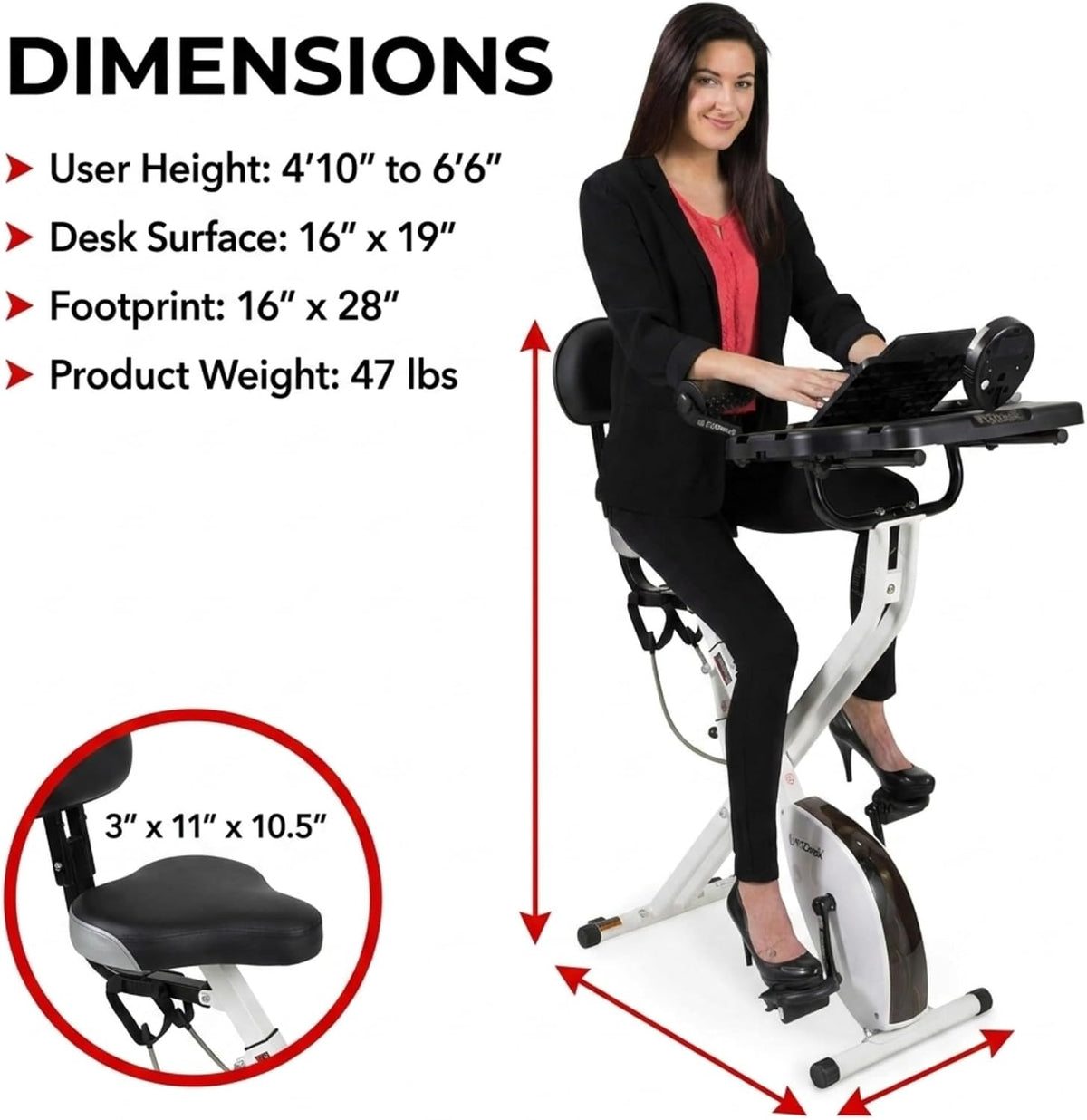FitDesk Standing Exercise Bike Desk 3.0, Adjustable Height Indoor Cycling Trainer with Laptop Tray, Portable Stationary Fitness Desk for Home Office, Foldable Exercise Workstation, Supports 300 lbs
