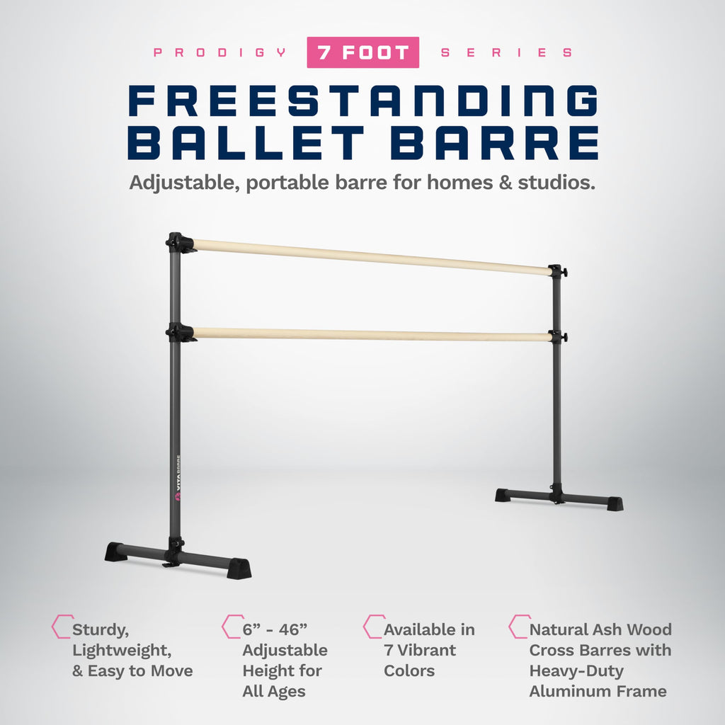 VITA Barre Portable Freestanding Double Ballet Barre, Prodigy, Wood | Adjustable Height, USA Made, Home or Gym Exercise Equipment for Kids & Adults | Dance, Fitness, Pilates