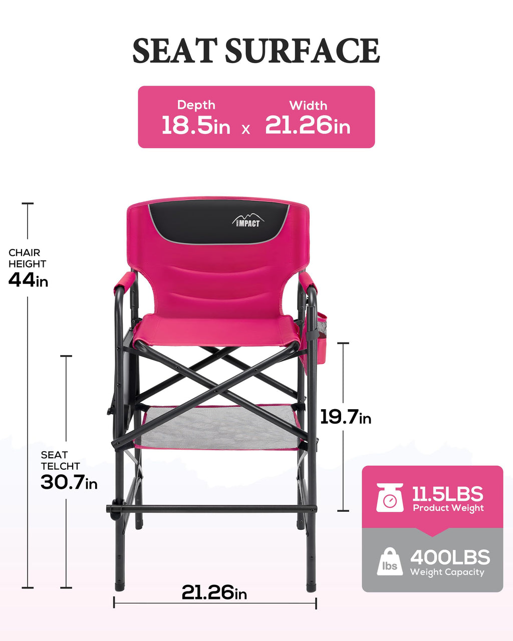 Aluminum Tall Camping Directors Chair 30.7" Seat Height, 400lbs Load