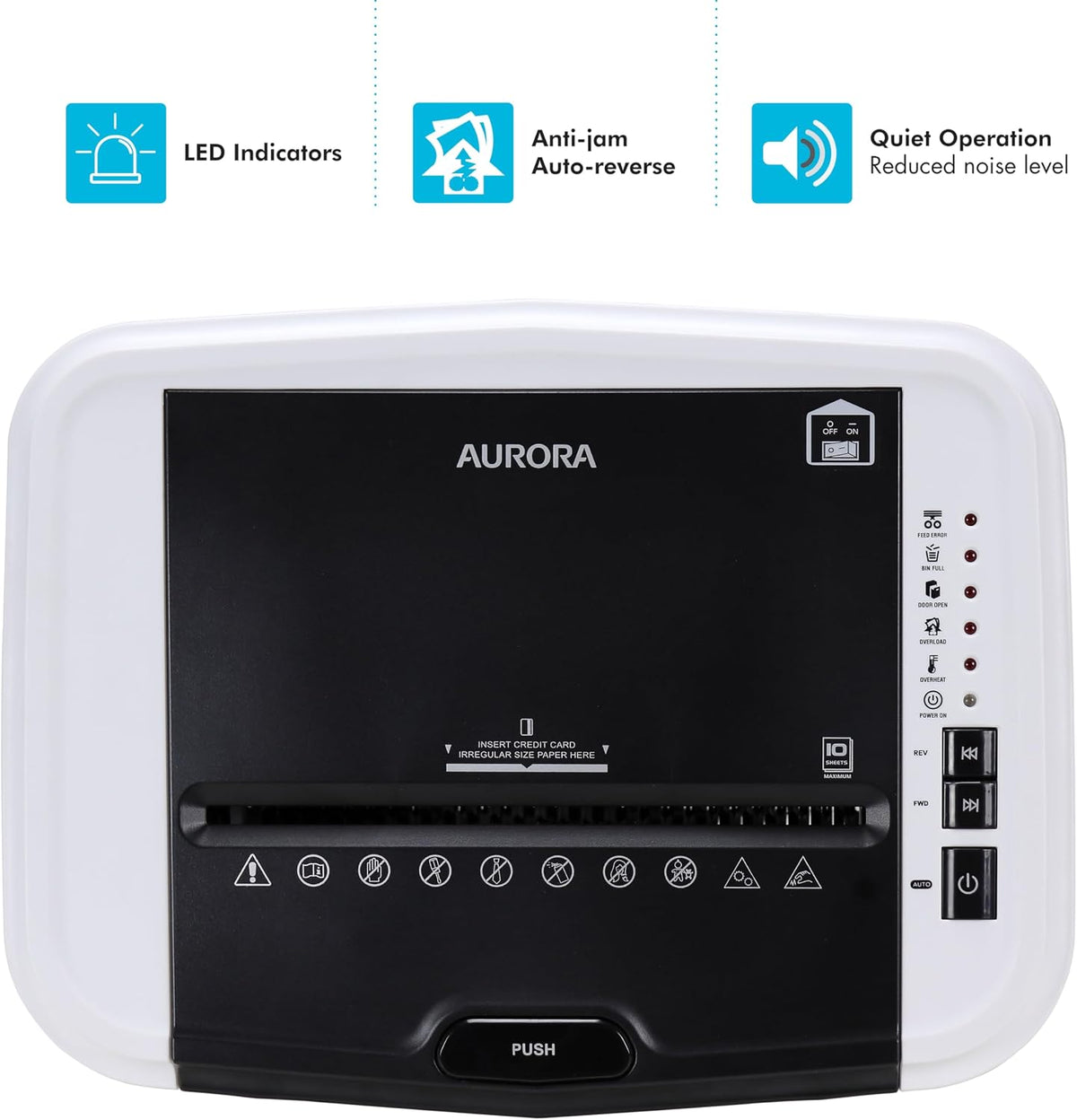 Aurora Professional Grade 120-Sheet Auto Feed Micro-Cut Paper and Credit Card Shredder with 5 Gallon Pullout Basket / 30 Minutes/Security Level P-4 (White/Black)