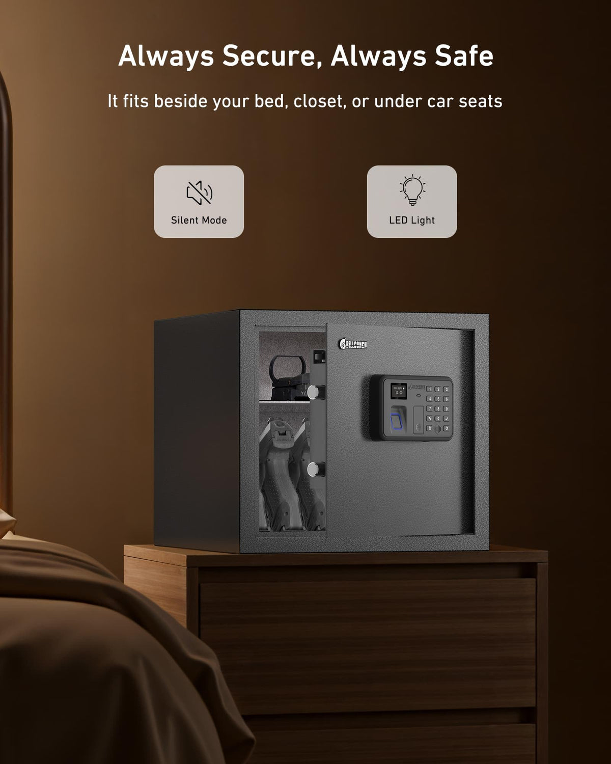 Billconch Smart Gun Safe for Multiple Pistols - Automatic Lock Safe Box