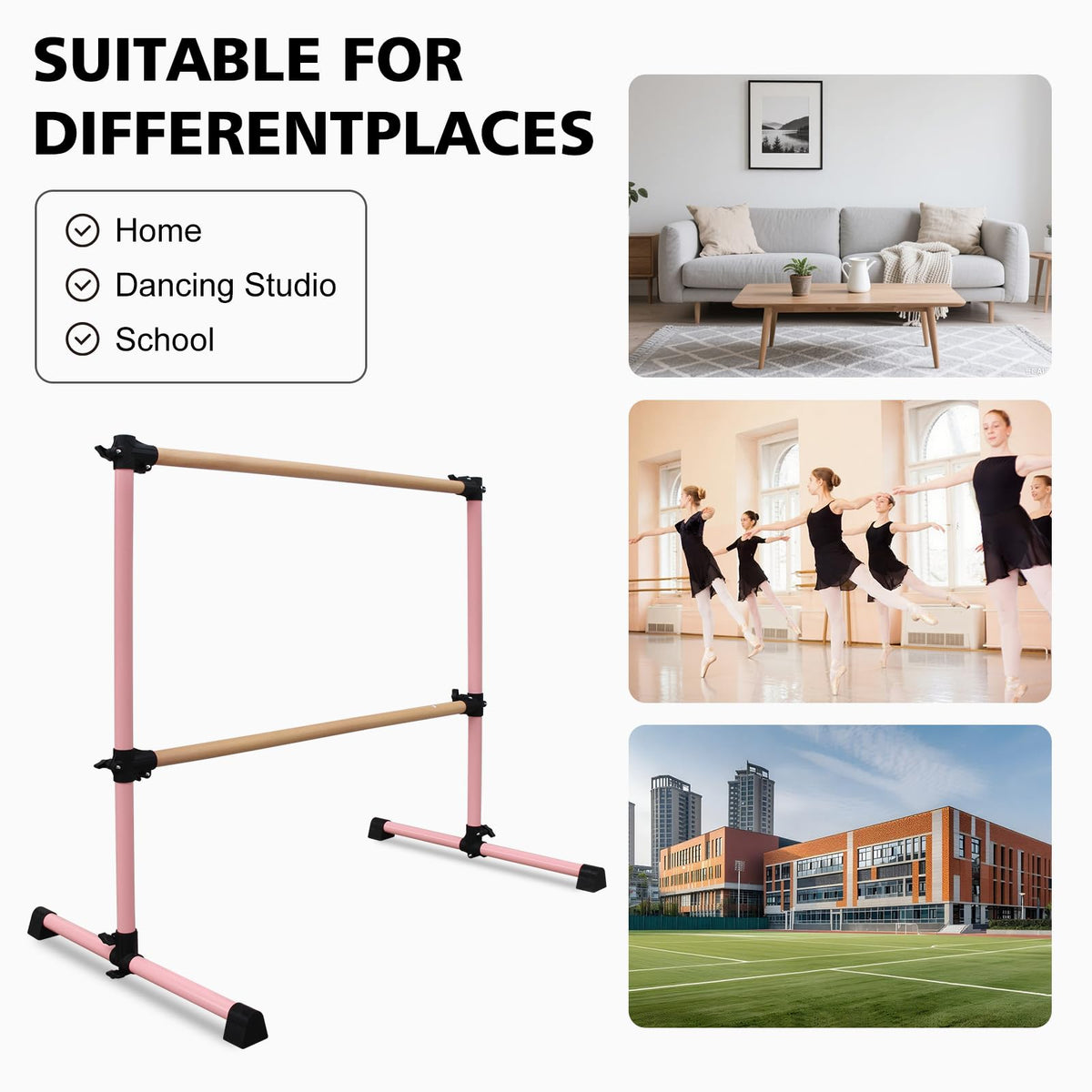 4FT/6FT Height Adjustable Double Ballet Barre, Freestanding Portable Stretching Dance Bar for Home, Heavy Duty Exercise Equipment for Kids & Adults with Anti-Slip Rubber Pads