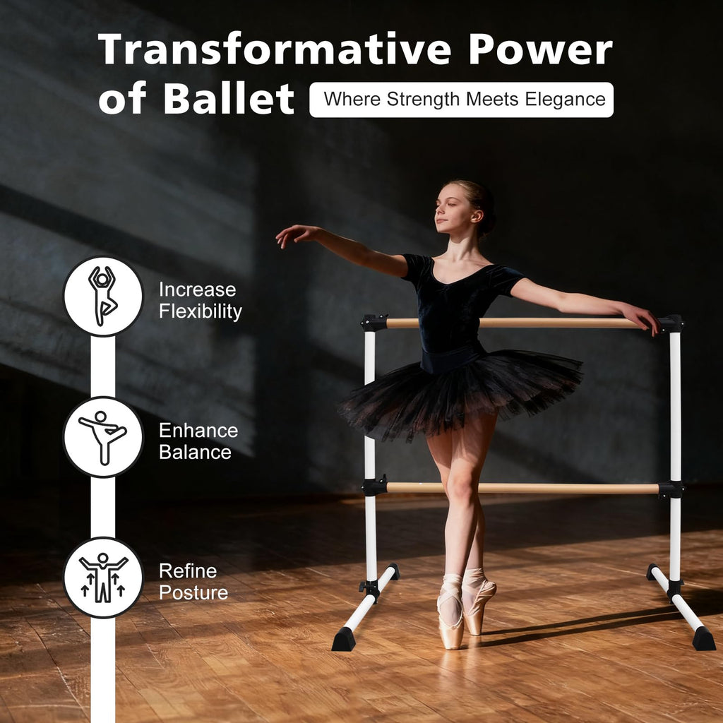 4FT/6FT Height Adjustable Double Ballet Barre, Freestanding Portable Stretching Dance Bar for Home, Heavy Duty Exercise Equipment for Kids & Adults with Anti-Slip Rubber Pads