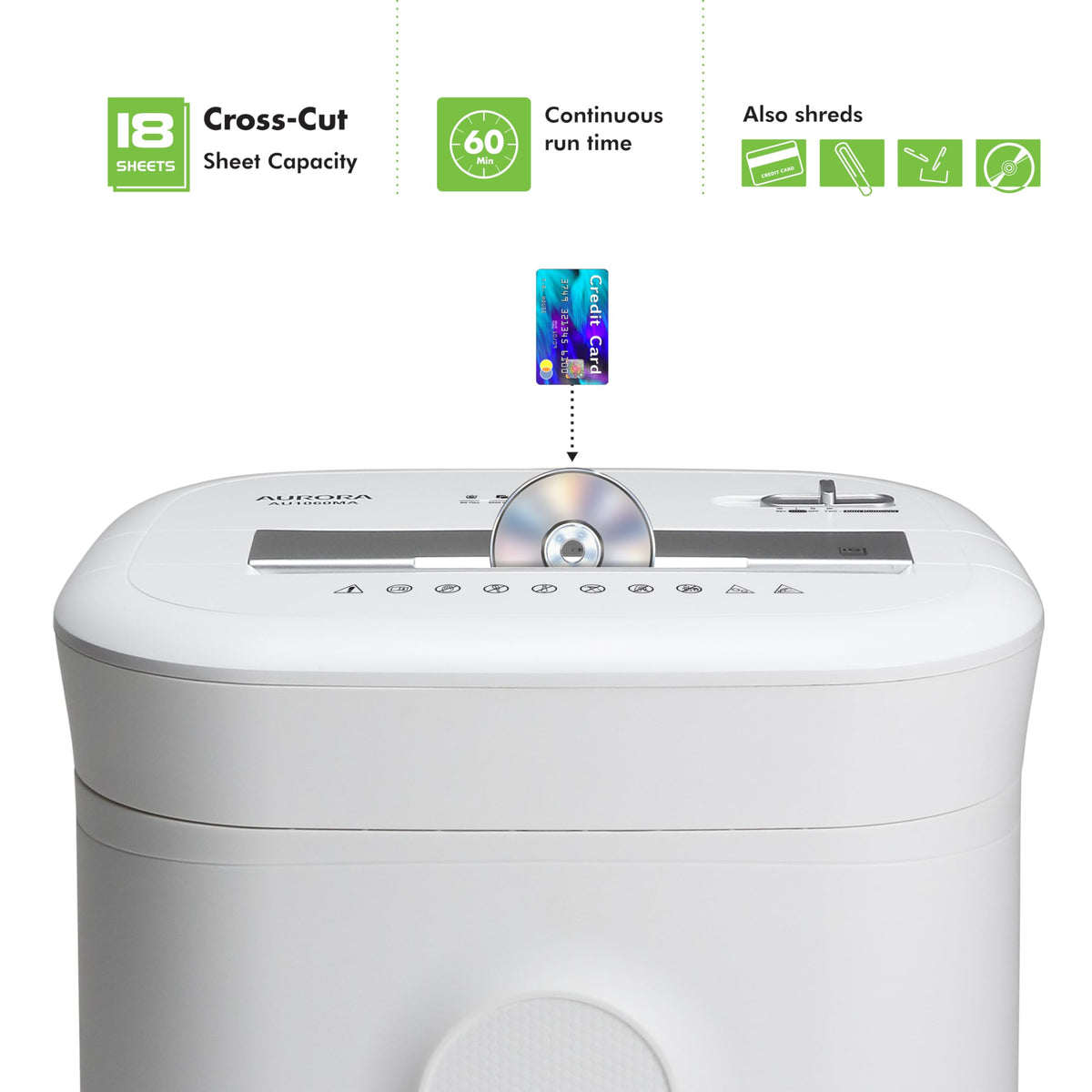 Aurora Anti-Jam 12-Sheet Cross-Cut Paper/CD and Credit Card Shredder with 4 Gallon Pullout Basket/Security Level P-4