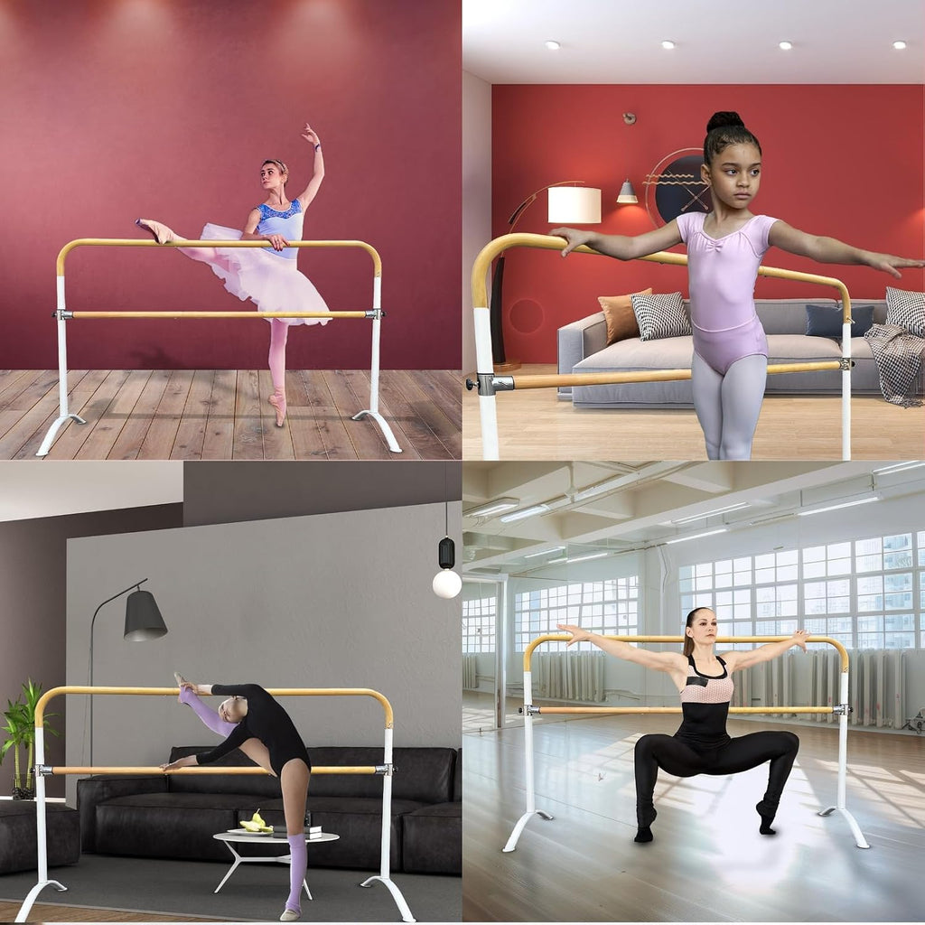 Ballet Barre Portable for Home or Studio, 6 ft Extendable to 12 ft Bar Curved, Height Adjustable from 27" to 44", Ideal for Stretch, Pilates, Dance, Active Workouts, Single or Double, Kids Adults