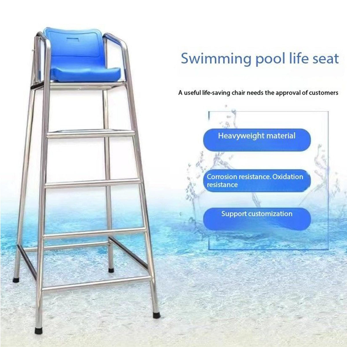 Swimming Pool Stainless Steel Safety Equipment Lifeguard Chairs, 2/3/4-Step Portable Observation Lifeguard Chair Lightweight Stable Perfect for Supervision, Instruction Swim Competition,120cm