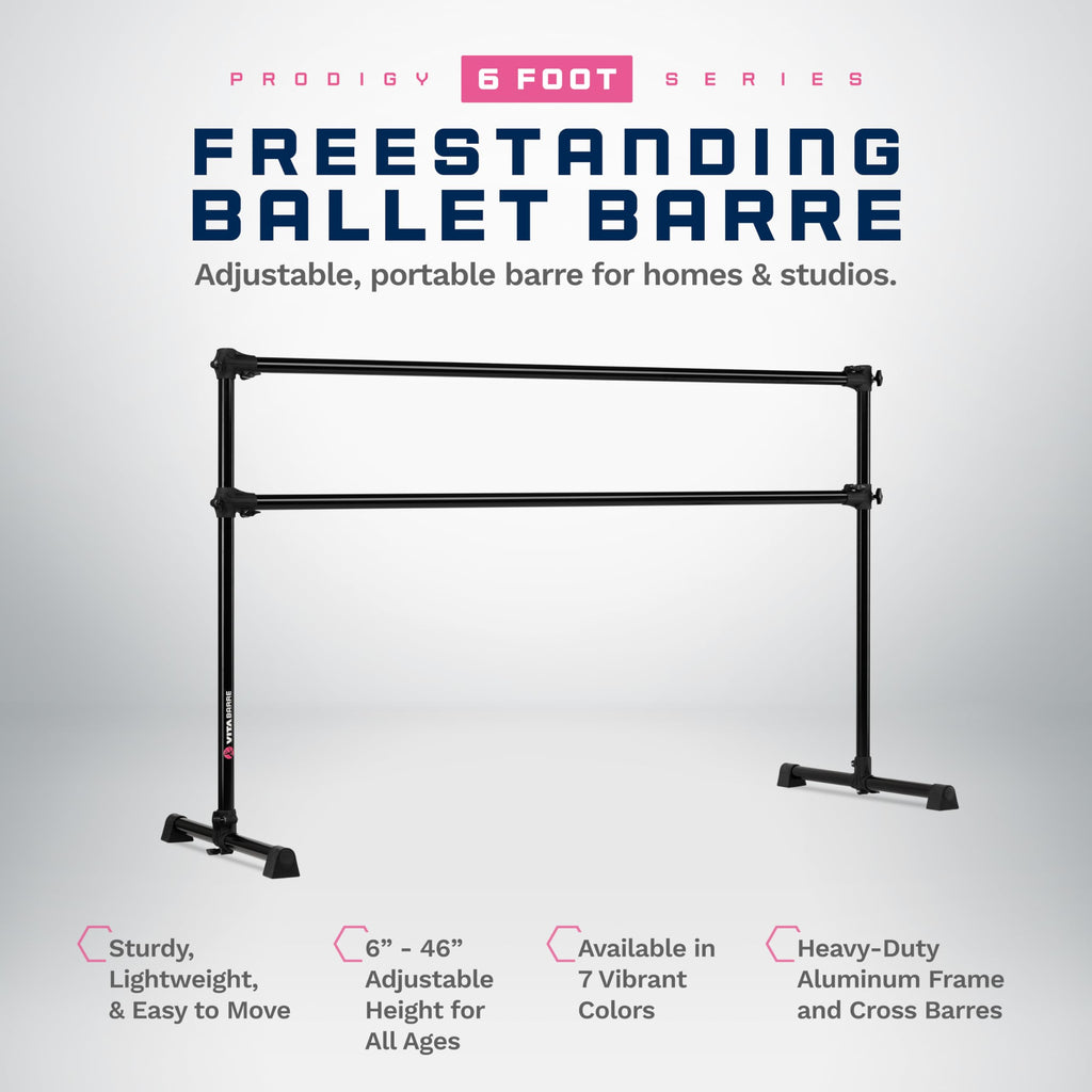 VITA Barre Portable Freestanding Double Ballet Barre, Prodigy, Aluminum | Adjustable Height, USA Made, Home or Gym Exercise Equipment for Kids & Adults | Dance, Fitness, Pilates