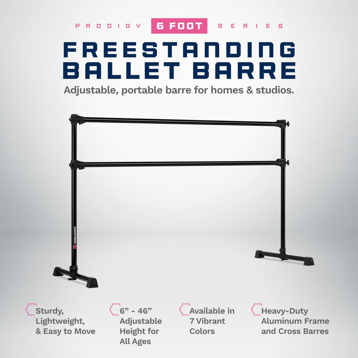 VITA Barre Portable Freestanding Double Ballet Barre, Prodigy, Aluminum | Adjustable Height, USA Made, Home or Gym Exercise Equipment for Kids & Adults | Dance, Fitness, Pilates