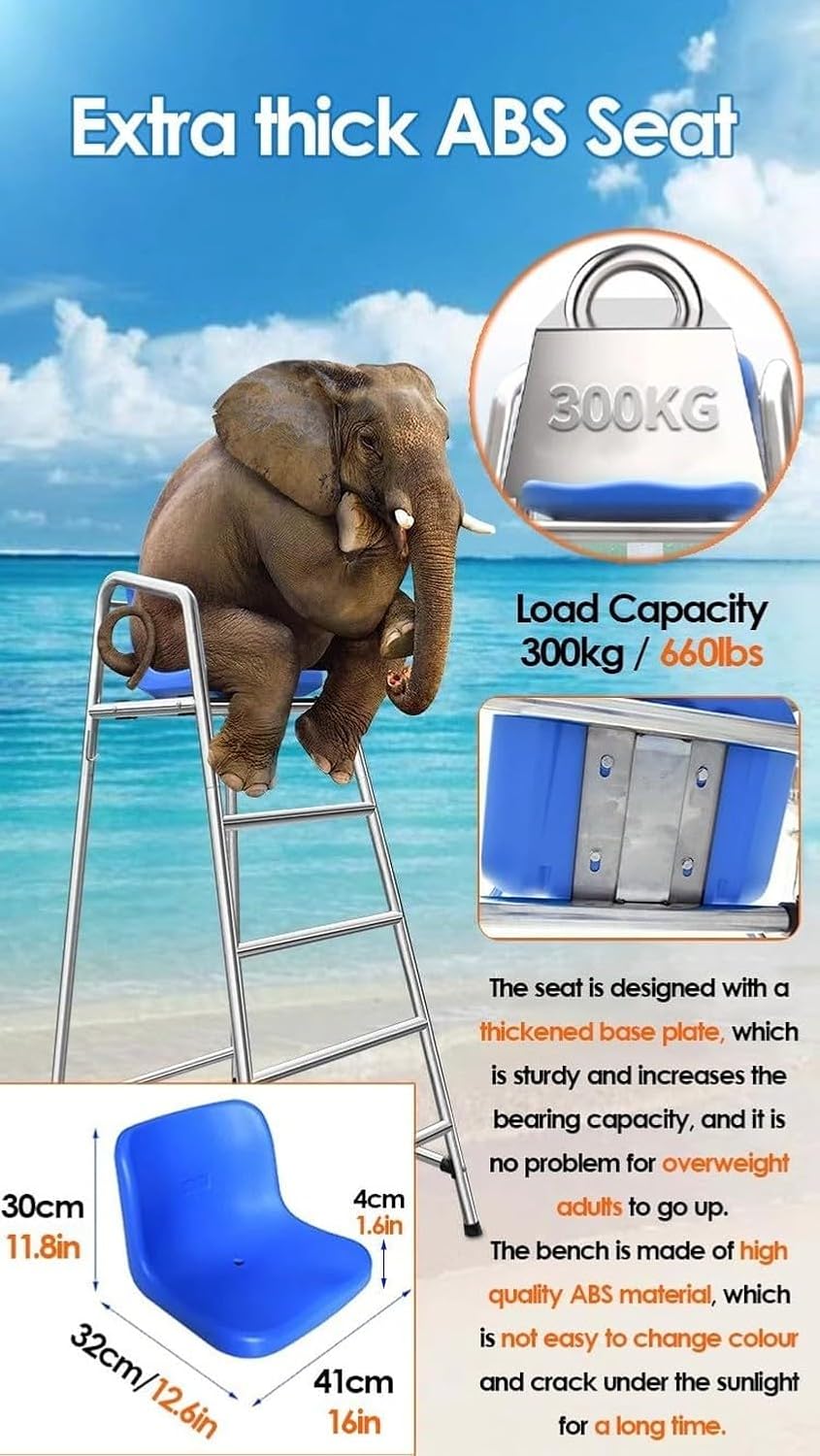 Outdoor 180cm Tall Stainless Steel Referee Chair Stand for Volleyball Tennis Life Guard Deck Seat 71in Extra High Pool Patio Beach Official Chair w/Comfortable, Blue, 120cm/47.2in/3.9ft high