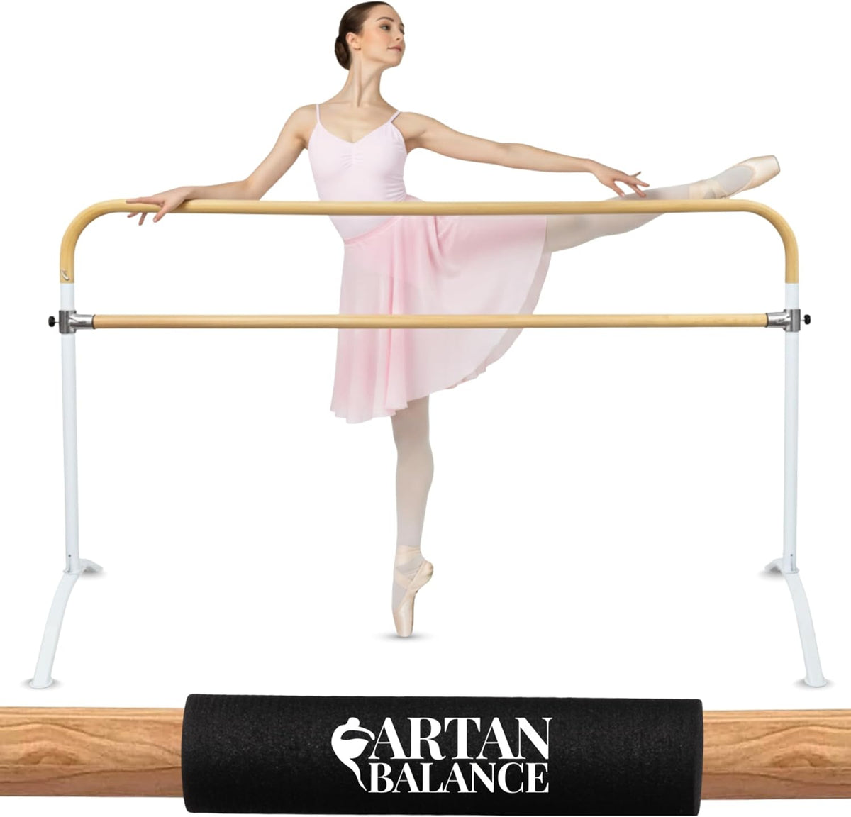 Ballet Barre Portable for Home or Studio, 6 ft Extendable to 12 ft Bar Curved, Height Adjustable from 27" to 44", Ideal for Stretch, Pilates, Dance, Active Workouts, Single or Double, Kids Adults