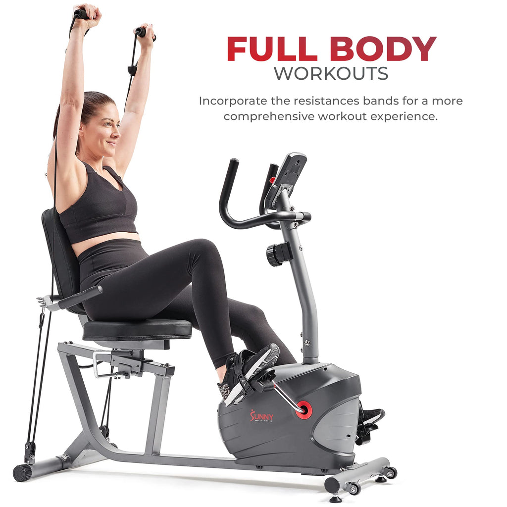 Sunny Health & Fitness Smart Magnetic Recumbent Bike for Home Cardio