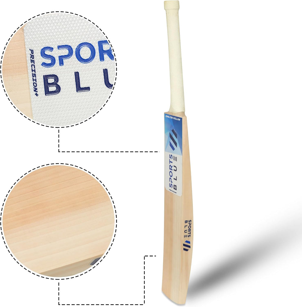 Sports Blue English Willow Cricket Bat | Grade 1 Cricket bat | 9+ Straight Grains with 38mm+ Edges | Ready to Play with oiling and Knocking