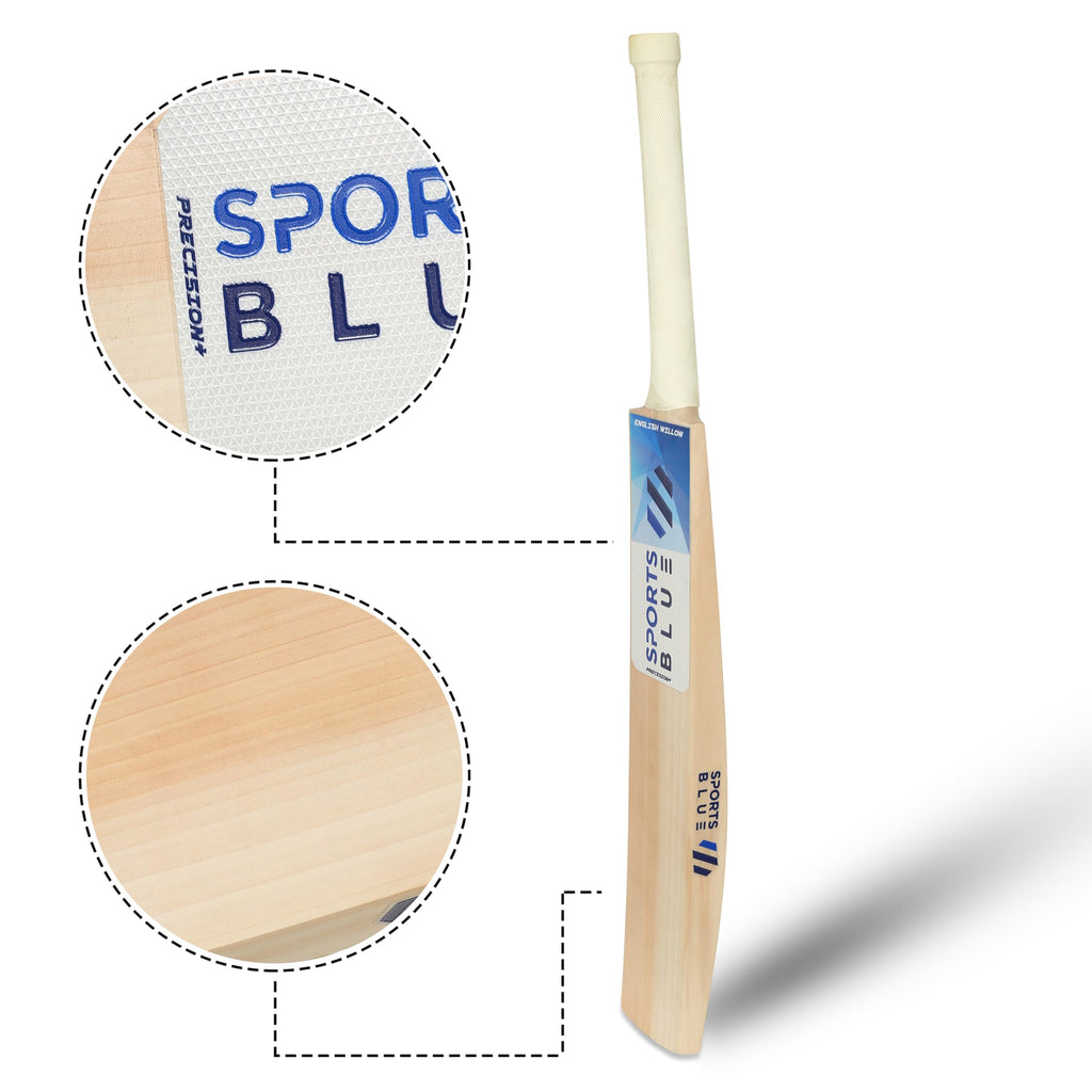 Sports Blue English Willow Cricket Bat | Grade 1 Cricket bat | 9+ Straight Grains with 38mm+ Edges | Ready to Play with oiling and Knocking