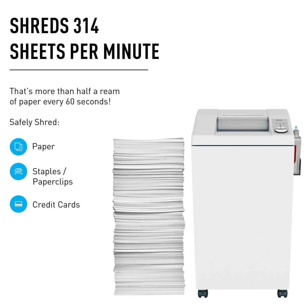 ideal. 2604 Cross-Cut Centralized Office Shredder with Automatic Oiler, Continuous Operation, 23 to 25 Sheet Feed Capacity, 26 gal Bin, Shred Staples/Paper Clips/Credit Cards/CDs/DVDs, P-4 Security