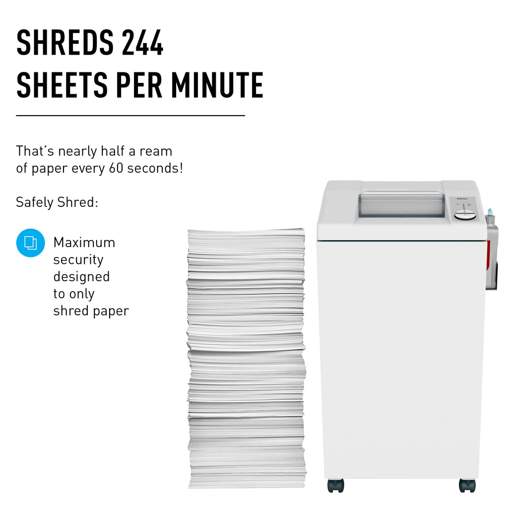 ideal. 2604 Cross-Cut Centralized Office Shredder with Automatic Oiler, Continuous Operation, 23 to 25 Sheet Feed Capacity, 26 gal Bin, Shred Staples/Paper Clips/Credit Cards/CDs/DVDs, P-4 Security