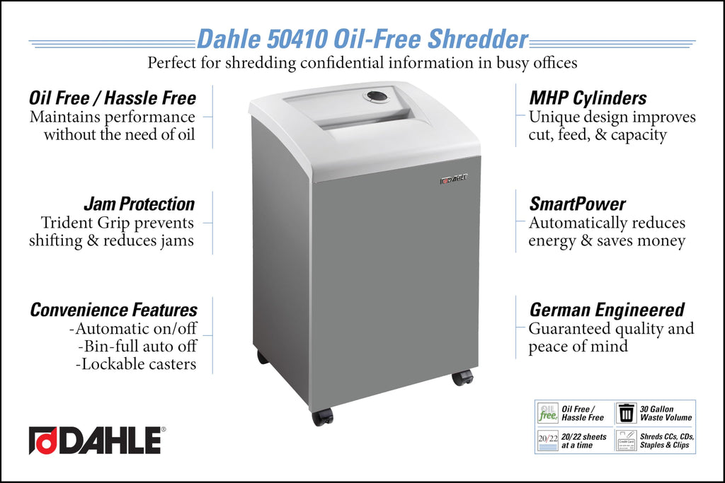 Dahle 50464 Paper Shredder, Cross Cut, P-4 Security, German Engineered, Jam Protection, Oil Free, SmartPower, Shreds CDs, 24 Sheet Max, 30 Gal Bin