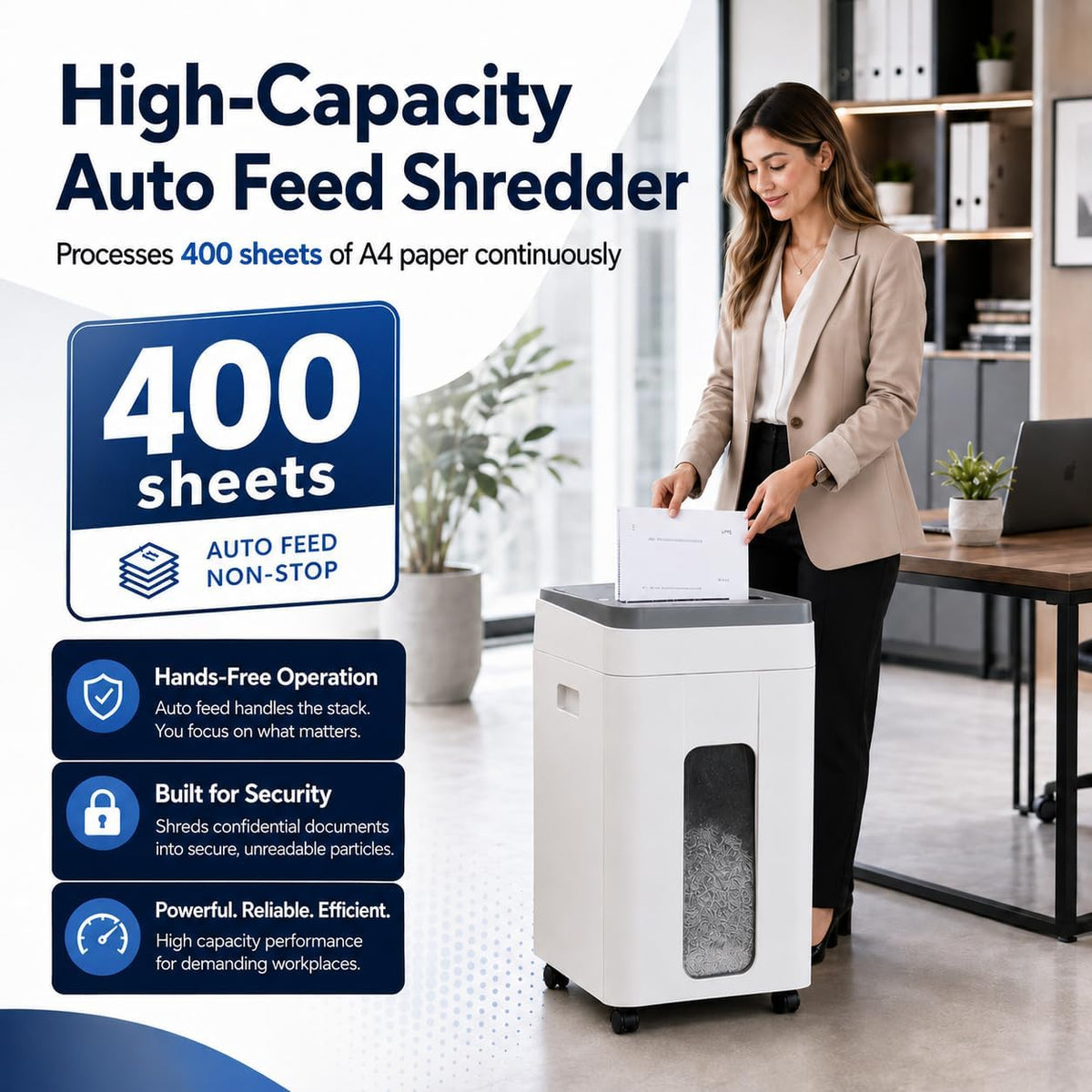 Auto Feed Paper Shredder 400-Sheet Micro Cut Security Level P-5