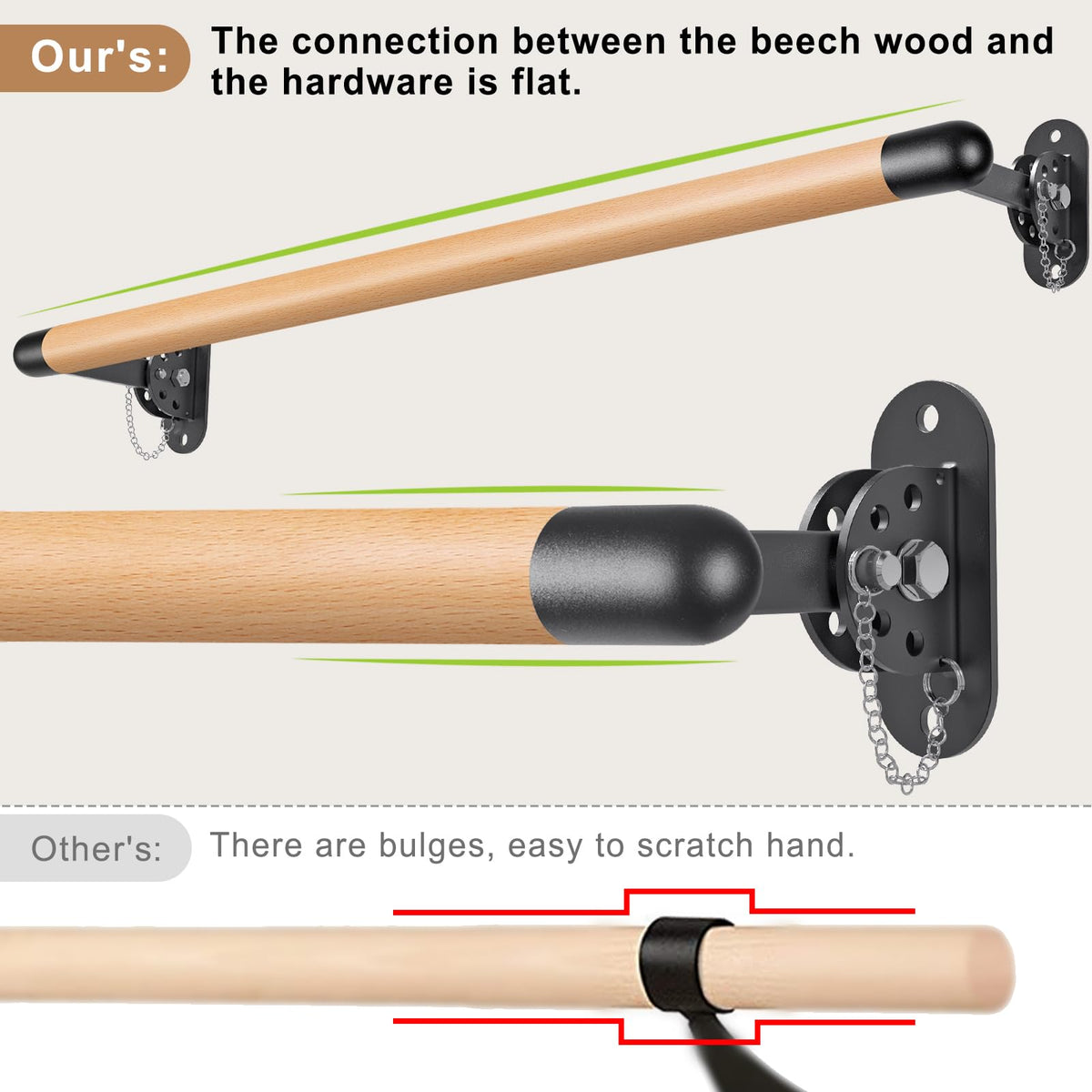 Dolibest Space Saver, Ballet Barre, Wall Mounted Traditional Wood Ballet Barre System Stretch/Dance for Home Barre Workout Equipment, Height Adjustable, for Kids and Adults